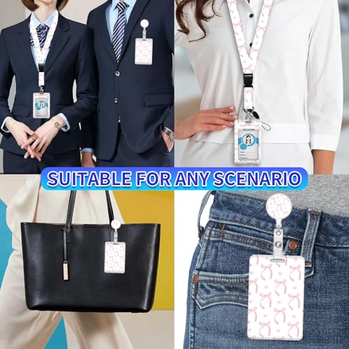 ID Badge Holder with Lanyard,Fashionable Retractable Badge Holders Reels with Lanyards Adjustable, for Women Kids Teacher Nurses Doctor Student(Cute Pink Ribbon Bow) - color: Cute Pink Ribbon Bow