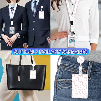 ID Badge Holder with Lanyard,Fashionable Retractable Badge Holders Reels with Lanyards Adjustable, for Women Kids Teacher Nurses Doctor Student(Cute Pink Ribbon Bow) - color: Cute Pink Ribbon Bow