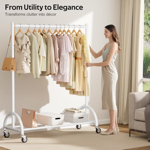 MISSLO Heavy Duty Clothing Rack with Wheels Rolling Clothes Racks for Hanging Clothes, Coats, Garment, Dress, White - color: White, size: 43"W x 14.8"D x 66"H (Large)