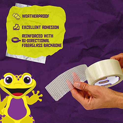 ATack Duct Tape Transparent, Fiberglass Reinforced, 2 Inch x 30 Yards, Waterproof Strapping Filament Duct Packing Tape for Shipping and Packing | Bi-Directional Extreme Shipping Strapping Tape