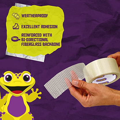 ATack Duct Tape Transparent, Fiberglass Reinforced, 2 Inch x 30 Yards, Waterproof Strapping Filament Duct Packing Tape for Shipping and Packing | Bi-Directional Extreme Shipping Strapping Tape