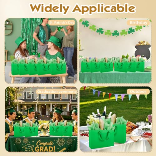 Epoesch 4 Pack Medium Green Gift Bags with Handles and 12 Tissue Papers - color: Green Gift Bags