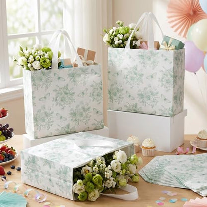 Abbylike 30 Pcs Thank You Gift Bags Floral Reusable Gift Bag Sage Green - style: Green Floral