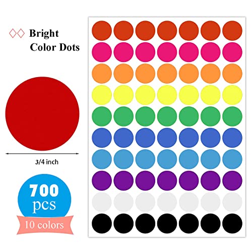 700 Pcs Colored Dot Stickers 3/4 Inch Circle Stickers Color Coding Labels