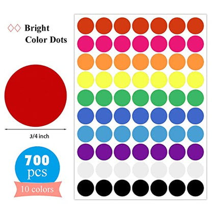700 Pcs Colored Dot Stickers 3/4 Inch Circle Stickers Color Coding Labels