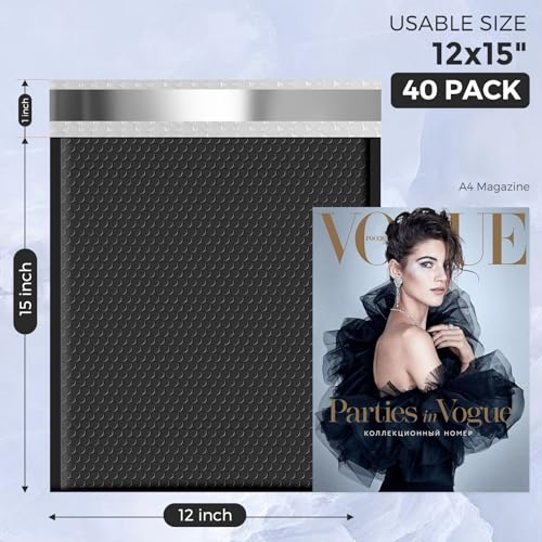Metronic Large Bubble Mailers 12x15 Inch 40 Pack Padded Envelopes Black - color: Black, size: 12x15" 40PC