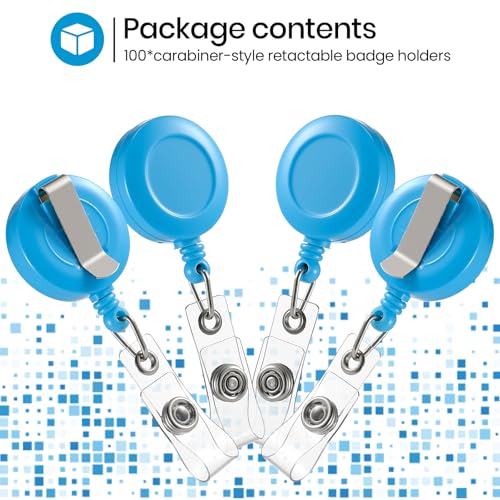Zonon 100 Pcs Retractable Badge Reel Clip ID Card Holder,Light Blue - color: Light Blue