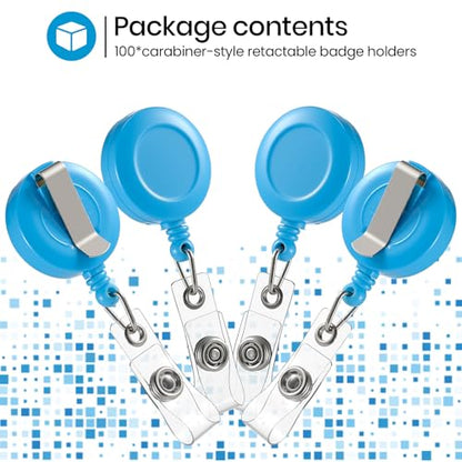 Zonon 100 Pcs Retractable Badge Reel Clip ID Card Holder,Light Blue - color: Light Blue