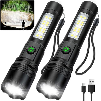 Flashlight Rechargeable Flashlights High Lumens, 99,000 LM Bright LED Flashlight Powered Flash Light, USB Rechargeable Flashlights & Waterproof Handheld Flash lights for Home Camping Hiking(2 Pack)