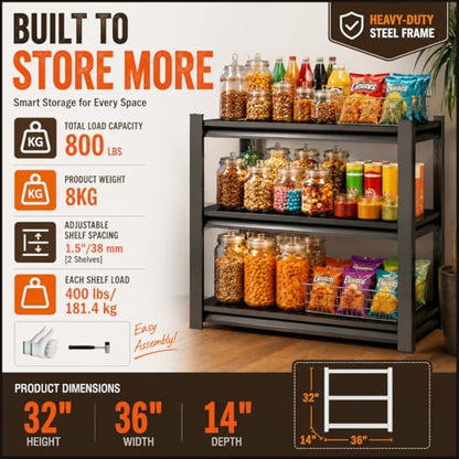 Snack Display Rack, 3 Tier Candy Display Rack Countertop Organizer, 1000lb Load, Heavy Duty Retail Display Shelves for Vendors, Snack Rack Display Stand for Kitchen Pantry (36"W x 14"D x 32"H) - size: 36"W x 14"D x 32"H