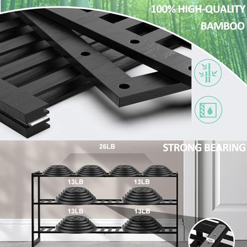Jripae 3 Tier 32.5inch Long Bamboo Shoe Rack for Entryway Closet Garage - color: Black, size: 3 tier 32.5*10.5*17inch