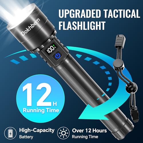 Rechargeable LED Flashlight 90000 High Lumens, Super Bright Flashlight LCD Digital Display Flash Light with 5 Modes & Waterproof, Powerful Handheld Flashlight for Camping Emergencies - size: 1PACK
