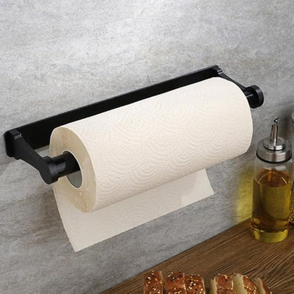 Paper Towel Holder - Self-Adhesive or Drilling, Black, Wall Mounted, Kitchen Roll Dispenser Under Cabinet or Inside Cabinet - color: Black