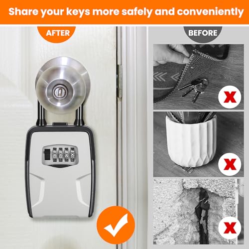 Fayleeko Portable Key Lock Box, Lock Box Wall Mounted for House Key, Car Keys, 6 Key Capacity, Weatherproof Resettable Code (Grey, 1) - size: 1