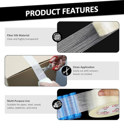 Transparent Fiberglass Tape 2" x 30Yd 5.5 Mil Filament Strapping Tape
