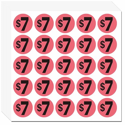 DUGUTUL 500pcs $7 Price Stickers for Garage Sale and Yard Sale | 7 Dollar Price Tags Labels | Super Bright & Jumbo 1" Diameter | Preprinted Price Labels | Garage Sale Stickers - color: 07 Dollar