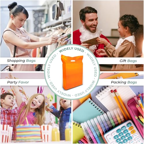 15x18 Orange Plastic Bags, 2" Gusset, Glossy, Die-Cut, 1.25 Mil, 100 Pack