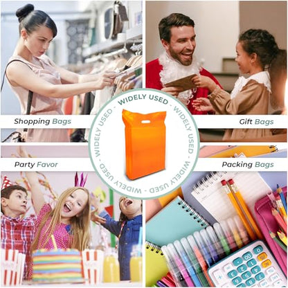 15x18 Orange Plastic Bags, 2" Gusset, Glossy, Die-Cut, 1.25 Mil, 100 Pack