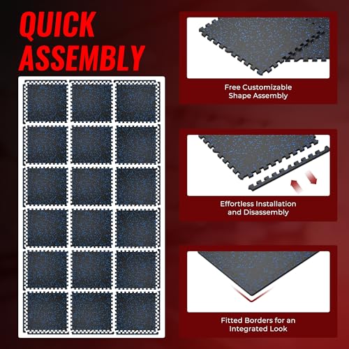 SUPERJARE 0.79'' Extra-Thick 18 Pcs 72 Sq Ft Exercise Equipment Mats - color: Black/Blue, size: 18 Tiles (72 Sq Ft)