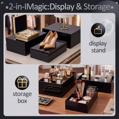 3 Pack Extra Large Black Acrylic Buffet Risers 14” 13” 12” Cubes - color: Black, style: Cube