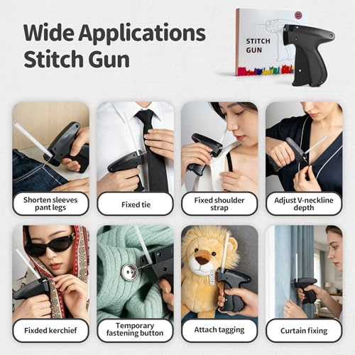 Stitch Gun for Hemming Handheld Stitch Fix Gun Portable Quick Stitch Sewing Gun Alterations Stitch Gun Includes 1,000 Black Fasteners & 1,000 White Fasteners & 6 Needles-(Black) - color: Black