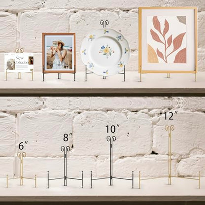 Display Stand for Plate, Foldable Metal Plate Stand for Table, Decorative Easel Holder for Picture Frames, Photos, Wedding Cards, Sign Posters, Cavas, 6-inch Black