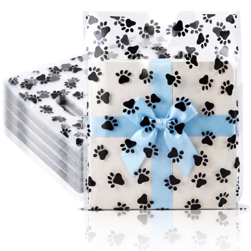 FunooFuno 200 Pcs Dog Paw Gift Bags Bulk, Clear - style: Clear