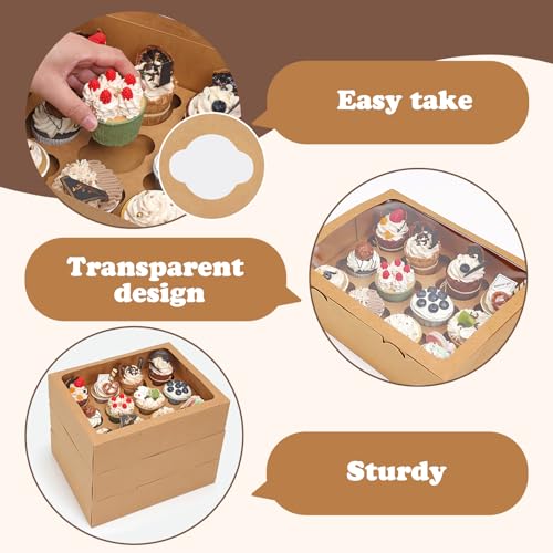 Moretoes 7pcs Cupcake Boxes, 12 Count Cupcake Containers with Window&Insert