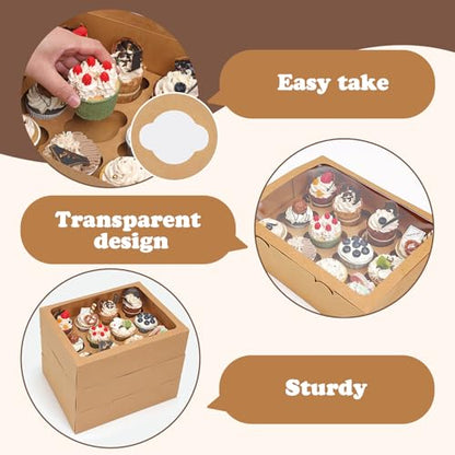 Moretoes 7pcs Cupcake Boxes, 12 Count Cupcake Containers with Window&Insert