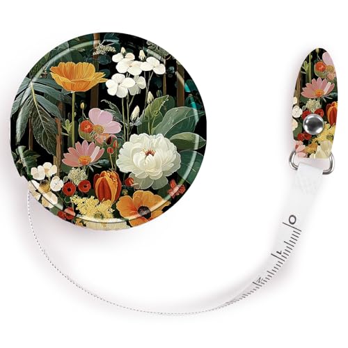 Retractable Mini Leather Tape Measure, Auto Retract Black Flowers - color: Black Flowers