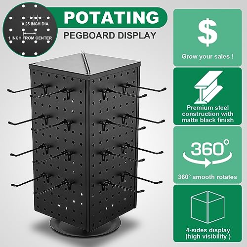 Wesiti Rotating Pegboard Display Stand Counter with 20 Hooks, 17", Black - size: 17"