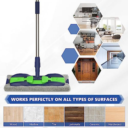 Microfiber Mops for Floor Cleaning: Flat Floor Mop with 4 Washable Pads - color: Green