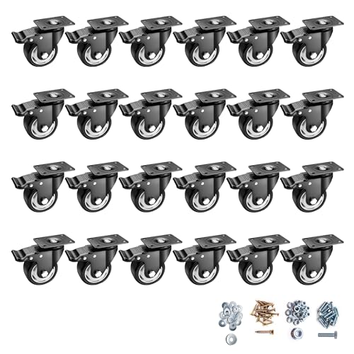 Caster Wheels-3 Inch Swivel Casters Set of 4 Heavy Duty with Brake - color: Black, size: 3"24pack Black
