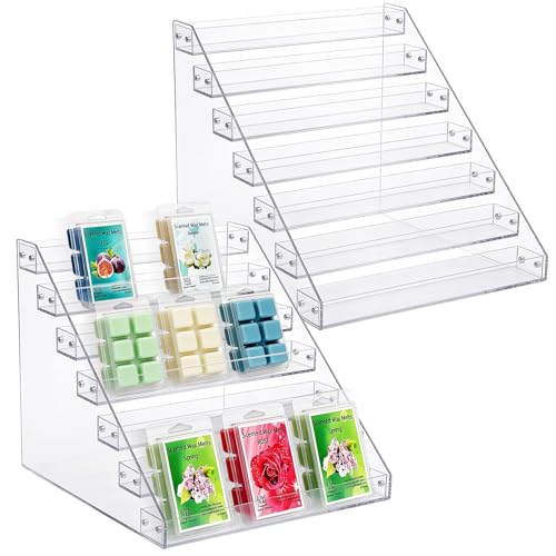 2 Pack 12" Wax Melt Holder Display, 7 Tier Clear Acrylic Risers Display Stands, Perfume Shelf & Organizer for Wax Cubes Wax Melt Candles,Clear