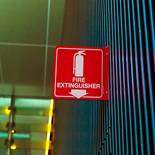 T&R Fire Extinguisher Sign, Fire Extinguisher with Down Arrow - 8 Pack - 6 x 6 Inches Acrylic, 2 pre-drilled holes, Includes Matching Screws, Use for Home Office/Business - color: L - 8 Pack