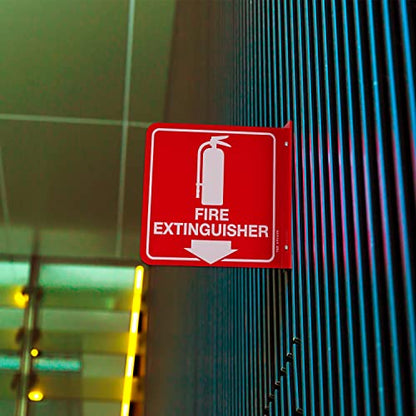 T&R Fire Extinguisher Sign, Fire Extinguisher with Down Arrow - 8 Pack - 6 x 6 Inches Acrylic, 2 pre-drilled holes, Includes Matching Screws, Use for Home Office/Business - color: L - 8 Pack