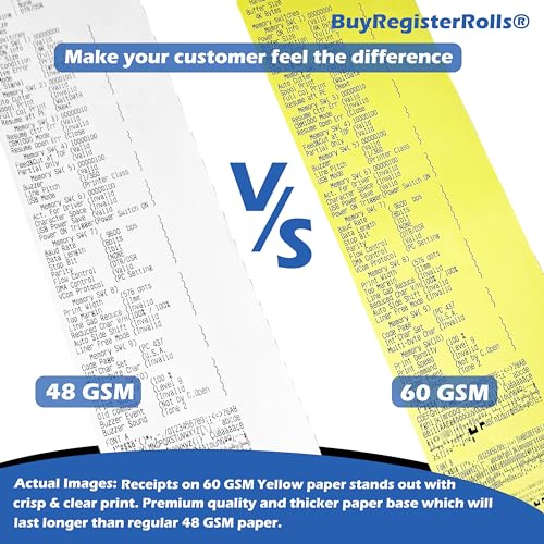 (500 Rolls) 3 1/8 x 230 Yellow Thermal Paper Receipt Rolls (55 GSM Paper Thickness) fits all Clover POS Cash Register Printers from BuyRegisterRolls - size: Pack of 500, style: Yellow Thermal