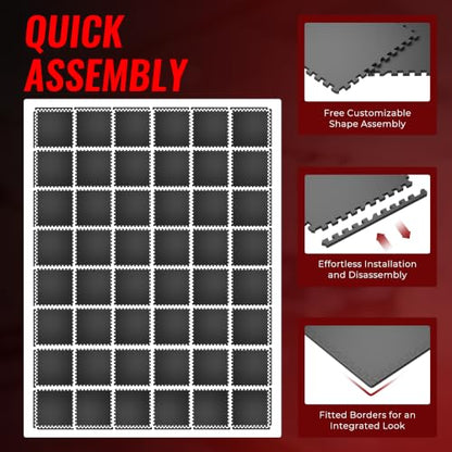 SUPERJARE 0.79'' Extra-Thick 48 Pcs 192 Sq Ft Exercise Equipment Mats - color: Black, size: 48 Tiles (192 Sq Ft)