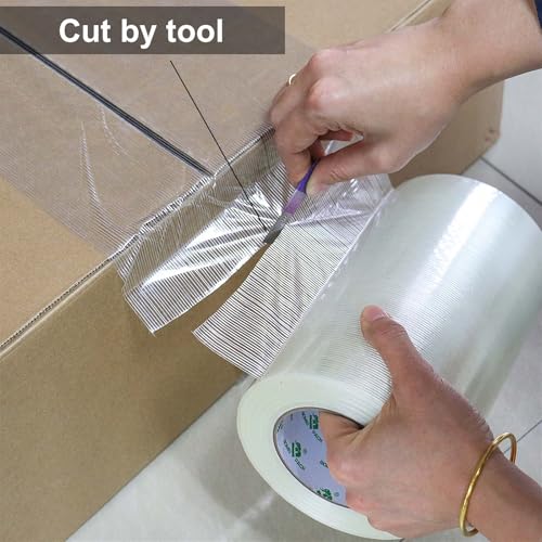 BOMEI PACK Wide Heavy Duty Fiberglass Filament Reinforced Packing Tape 8inch, 60yds x 5.5mil - size: 1Roll: 200mmx60y