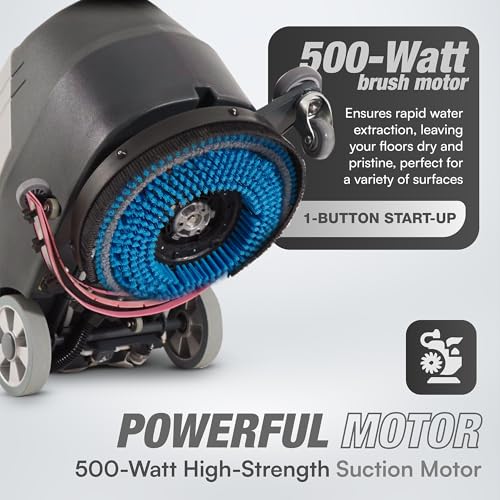 Battery Powered Walk Behind Floor and Carpet Scrubber Buffer Polisher Machine, 16" Brush, 21.5" Squeegee Width, 6.5 gal Tank, Brush Speed 200 RPM, Includes a Hard Brush Soft Brush and 3 Scouring pads - size: 16" Manual