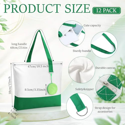 Sanwuta Canvas Tote Bags with Zipper Plush Purse Craft - color: Green