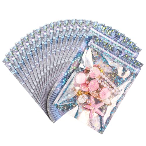 FUNFERY 100 Pack Star Pattern Clear Window Smell Proof 4x6 Holographic Bags - color: Holographic Star-100P, size: 4x6 inch