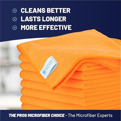 MW Pro Microfiber Cleaning Cloth | Orange | 12 Pack | 16” x 16” | All Purpose Microfiber Towels - Clean, Dust, Polish, Scrub, Absorbent - color: Orange