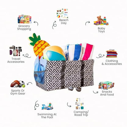 Extra Large Utility Tote Bag - Oversized Collapsible Beach Bag - Geo Black - color: Geo Black