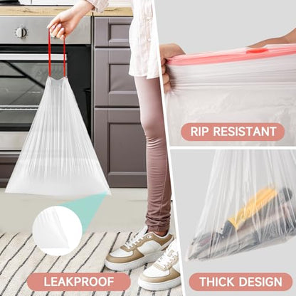 Trash-Bags 4 Gallon Small Drawstring-Garbage-Bag Kitchen - Clear White 57 Count Unscented Recycling Compactor Can Liners for Bathroom Bedroom Office Car Outdoor Garden Leaf Waste Basket - color: Red Drawstring-4Gal-57