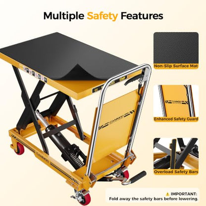 CAMMOO Hydraulic Lift Table Cart, 500 lb Foldable Scissor Lift, Yellow - size: 500lbs Yellow