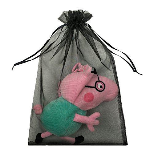 Ankirol 50pcs Sheer Organza Favor Bags 12 X 16 X Large Organza Drawstring Bags (Black) - color: Black