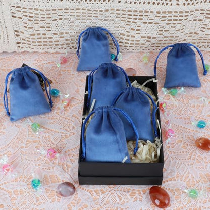 Tapleap 12Pcs Small Jewelry Bags, 2¾x 3½” Blue Velvet Drawstring Pouch - color: Blue, size: 2¾ x 3½in