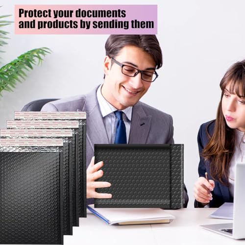 50 PCS Bubble Mailers, Black Poly Padded Envelopes,3 Sizes