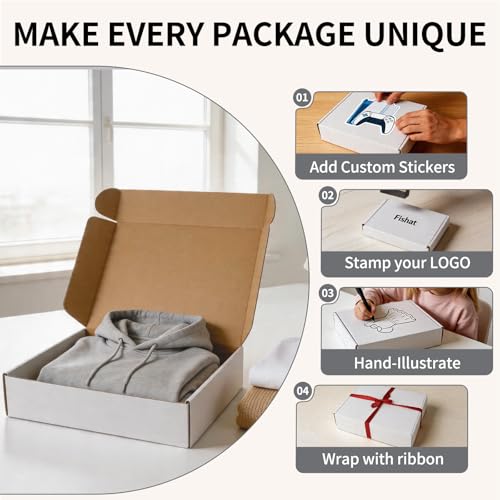 Fishat 13" x 10" x 3" White Corrugated Cardboard Shipping Boxes Set of 5 - size: 13" x 10" x 3"